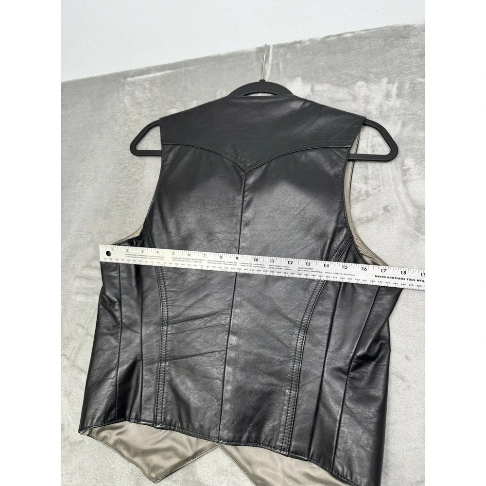 Vintage Grais Vest Mens Medium Black Angel Skin Leather Western Biker Moto 70s